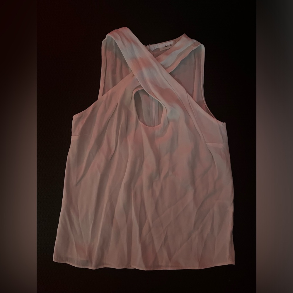 A.L.C. Silk Keyhole Cross Over White Tank Top Blouse